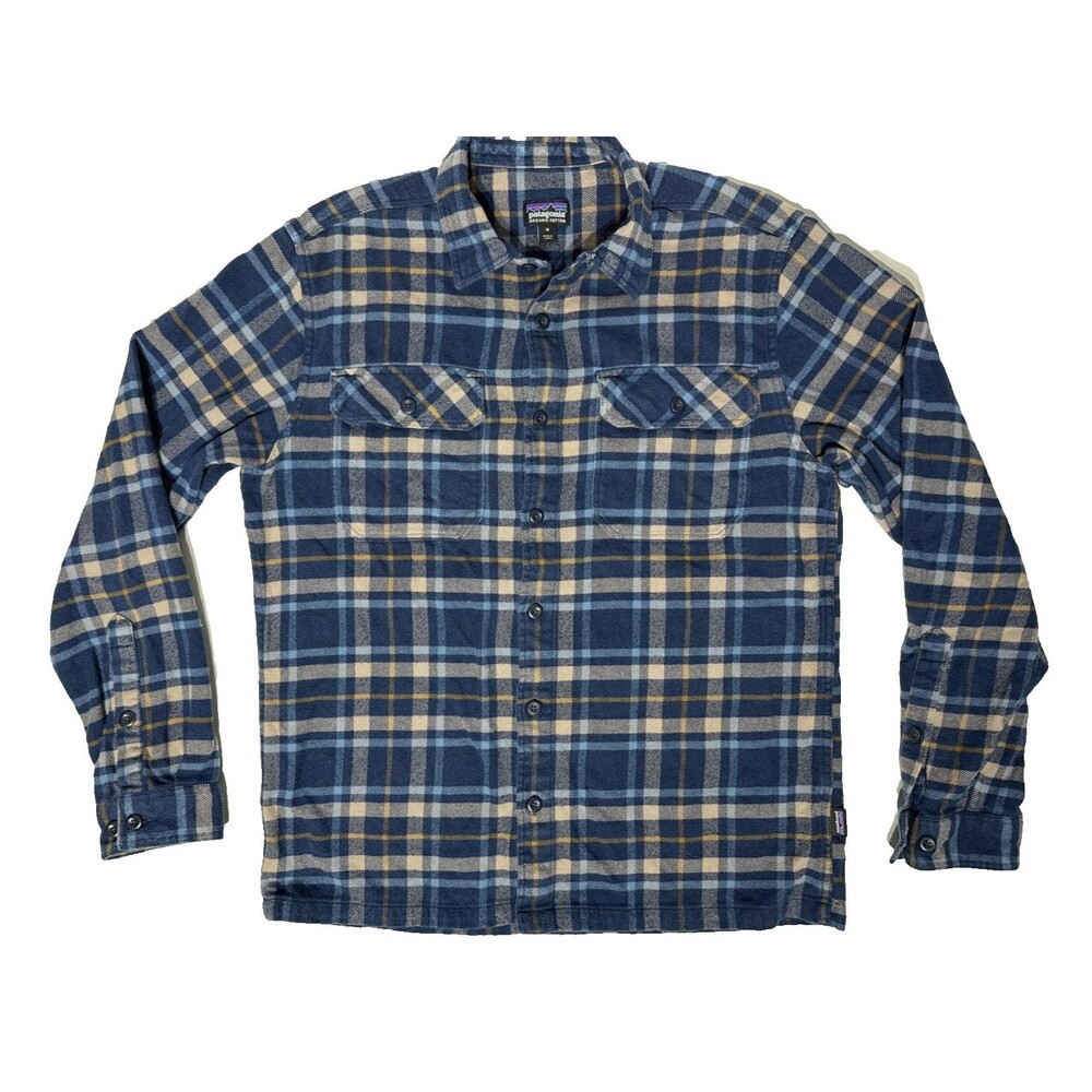 PATAGONIA Organic Cotton Flannel Long Sleeve Shirt Blue Plaid Men’s Size M (A3)